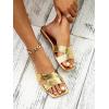 image:imageGORGLITTER Womens Gold Flats Sandals Trendy Strappy Summer Beach Vacation Square Open Toe H Band Slide Sandals 2026Pure Gold