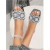 image:imageGORGLITTER Womens Gold Sparkly Flat Sandals Dressy Summer Rhinestone Boho Cute Wedding Square Open Toe Slides Shoes 2026Silver