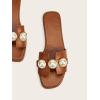 image:imageGORGLITTER Womens H Sandals Pearl Dressy Summer 2026 Cute Vacation Trendy Beach Boho Wedding Square Toe Flat ShoesBrown