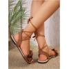 image:imageGORGLITTER Womens Lace Up Gladiator Sandals Ruffle Trim Strappy Flat Sandals Casual Tie Up Ankle Strap SandalsBrown