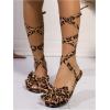 image:imageGORGLITTER Womens Lace Up Gladiator Sandals Ruffle Trim Strappy Flat Sandals Casual Tie Up Ankle Strap SandalsBrown Leopard