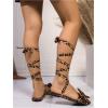 image:imageGORGLITTER Womens Lace Up Gladiator Sandals Ruffle Trim Strappy Flat Sandals Casual Tie Up Ankle Strap SandalsBrown Leopard