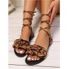 image:imageGORGLITTER Womens Lace Up Gladiator Sandals Ruffle Trim Strappy Flat Sandals Casual Tie Up Ankle Strap SandalsBrown Ruffle