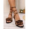 image:imageGORGLITTER Womens Lace Up Gladiator Sandals Ruffle Trim Strappy Flat Sandals Casual Tie Up Ankle Strap SandalsBrown Ruffle