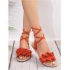 image:imageGORGLITTER Womens Lace Up Gladiator Sandals Ruffle Trim Strappy Flat Sandals Casual Tie Up Ankle Strap SandalsOrange