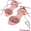 image:imageGORGLITTER Womens Lace Up Gladiator Sandals Ruffle Trim Strappy Flat Sandals Casual Tie Up Ankle Strap SandalsPink