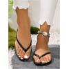 image:imageGORGLITTER Womens Leather Flip Flops Braided Summer Sandals Open Toe Thong Comfortable Slides Beach Vacation ShoesBlack