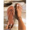 image:imageGORGLITTER Womens Leather Flip Flops Braided Summer Sandals Open Toe Thong Comfortable Slides Beach Vacation ShoesBrown
