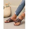 image:imageGORGLITTER Womens Leather Wide Width Sandals Dressy Cute Summer Toe Ring Slip on Slides Beach Flats Slippers ShoesBrown
