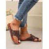 image:imageGORGLITTER Womens Leather Wide Width Sandals Dressy Cute Summer Toe Ring Slip on Slides Beach Flats Slippers ShoesBrown