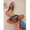 image:imageGORGLITTER Womens Leather Wide Width Sandals Dressy Cute Summer Toe Ring Slip on Slides Beach Flats Slippers ShoesBrown
