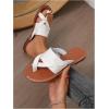 image:imageGORGLITTER Womens Leather Wide Width Sandals Dressy Cute Summer Toe Ring Slip on Slides Beach Flats Slippers ShoesWhite