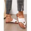 image:imageGORGLITTER Womens Leather Wide Width Sandals Dressy Cute Summer Toe Ring Slip on Slides Beach Flats Slippers ShoesWhite