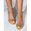 image:imageGORGLITTER Womens Metallic Sparkly Flat Sandals Dressy Summer Ankle Strap Open Toe Bridal Wedding Dress ShoesGold