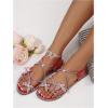image:imageGORGLITTER Womens Rhinestone Flat Sandals Dressy Glitter Open Toe Sparkly Dress Summer Beach 2026 Slides ShosesRed
