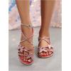 image:imageGORGLITTER Womens Rhinestone Flat Sandals Dressy Glitter Open Toe Sparkly Dress Summer Beach 2026 Slides ShosesRed