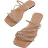 image:imageGORGLITTER Womens Rhinestone Wedding Flat Sandals Sparkly Prom Strappy Glitter Slip on Open Toe Bridal Slide SandalsApricot Strap