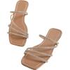 image:imageGORGLITTER Womens Rhinestone Wedding Flat Sandals Sparkly Prom Strappy Glitter Slip on Open Toe Bridal Slide SandalsApricot Strap