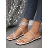 image:imageGORGLITTER Womens Rhinestone Wedding Flat Sandals Sparkly Prom Strappy Glitter Slip on Open Toe Bridal Slide SandalsBeige