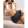 image:imageGORGLITTER Womens Sexy Teacher Lingerie Cosplay Costume Crop Top Striped Skirt Thong Set Secretary OutfitBlack and White