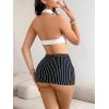 image:imageGORGLITTER Womens Sexy Teacher Lingerie Cosplay Costume Crop Top Striped Skirt Thong Set Secretary OutfitBlack and White