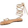 image:imageGORGLITTER Womens Sparkly Butterfly Lace Up Flat Sandals Criss Cross Strappy Tie Up Slide Sandals White 8Brown
