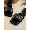 image:imageGORGLITTER Womens Sparkly Flat Sandals Square Open Toe Metallic Slip On Sandals Dressy 2026 TrendyBlack Strappy