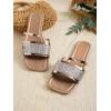 image:imageGORGLITTER Womens Sparkly Flat Sandals Square Open Toe Metallic Slip On Sandals Dressy 2026 TrendyChampagne