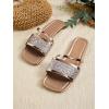 image:imageGORGLITTER Womens Sparkly Flat Sandals Square Open Toe Metallic Slip On Sandals Dressy 2026 TrendyChampagne