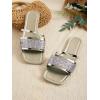 image:imageGORGLITTER Womens Sparkly Flat Sandals Square Open Toe Metallic Slip On Sandals Dressy 2026 TrendyGold Glitter