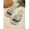 image:imageGORGLITTER Womens Sparkly Flat Sandals Square Open Toe Metallic Slip On Sandals Dressy 2026 TrendyGold Glitter