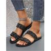 image:imageGORGLITTER Womens Sparkly Glitter Strappy Sandals Dressy Double Strap Pearl Slip on Vacation Wedding Flat SandalsBlack