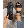 image:imageGORGLITTER Womens Sparkly Glitter Strappy Sandals Dressy Double Strap Pearl Slip on Vacation Wedding Flat SandalsBlack