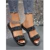image:imageGORGLITTER Womens Sparkly Glitter Strappy Sandals Dressy Double Strap Pearl Slip on Vacation Wedding Flat SandalsBlack