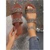 image:imageGORGLITTER Womens Sparkly Glitter Strappy Sandals Dressy Double Strap Pearl Slip on Vacation Wedding Flat SandalsGold Brown