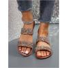 image:imageGORGLITTER Womens Sparkly Glitter Strappy Sandals Dressy Double Strap Pearl Slip on Vacation Wedding Flat SandalsGold Brown