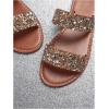 image:imageGORGLITTER Womens Sparkly Glitter Strappy Sandals Dressy Double Strap Pearl Slip on Vacation Wedding Flat SandalsGold Brown