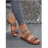 image:imageGORGLITTER Womens Sparkly Glitter Strappy Sandals Dressy Double Strap Pearl Slip on Vacation Wedding Flat SandalsGold Brown