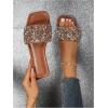 image:imageGORGLITTER Womens Sparkly Jeweled Flat Sandals Dressy Open Toe Glitter Shiny Slippers Slipon ShoesBrown