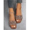image:imageGORGLITTER Womens Sparkly Jeweled Flat Sandals Dressy Open Toe Glitter Shiny Slippers Slipon ShoesBrown