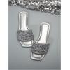 image:imageGORGLITTER Womens Sparkly Jeweled Flat Sandals Dressy Open Toe Glitter Shiny Slippers Slipon ShoesSilver
