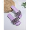 image:imageGORGLITTER Womens Sparkly Rhinestone Flat Sandals Dressy Cute Boho Trendy Square Toe Wedding Summer Slides ShoesPurple