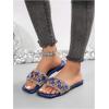 image:imageGORGLITTER Womens Sparkly Rhinestone Flat Sandals Dressy Cute Boho Trendy Square Toe Wedding Summer Slides ShoesRoyal Blue