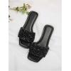 image:imageGORGLITTER Womens Sparkly Rhinestone Flat Sandals Dressy Cute Boho Trendy Square Toe Wedding Summer Slides ShoesSolid Black