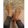 image:imageGORGLITTER Womens Sparkly Rhinestone Flat Sandals Dressy Cute Boho Trendy Square Toe Wedding Summer Slides ShoesSolid Gold