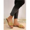 image:imageGORGLITTER Womens Sparkly Rhinestone Flat Sandals Dressy Cute Boho Trendy Square Toe Wedding Summer Slides ShoesSolid Gold