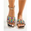 image:imageGORGLITTER Womens Sparkly Summer Sandals 2026 Rhinestone Bling Rainbow Square Toe Wedding Flats Slides ShoesBlack Rainbow