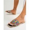 image:imageGORGLITTER Womens Sparkly Summer Sandals 2026 Rhinestone Bling Rainbow Square Toe Wedding Flats Slides ShoesBlack Rainbow