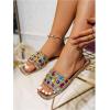 image:imageGORGLITTER Womens Sparkly Summer Sandals 2026 Rhinestone Bling Rainbow Square Toe Wedding Flats Slides ShoesBrown Rainbow