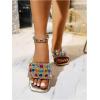 image:imageGORGLITTER Womens Sparkly Summer Sandals 2026 Rhinestone Bling Rainbow Square Toe Wedding Flats Slides ShoesBrown Rainbow